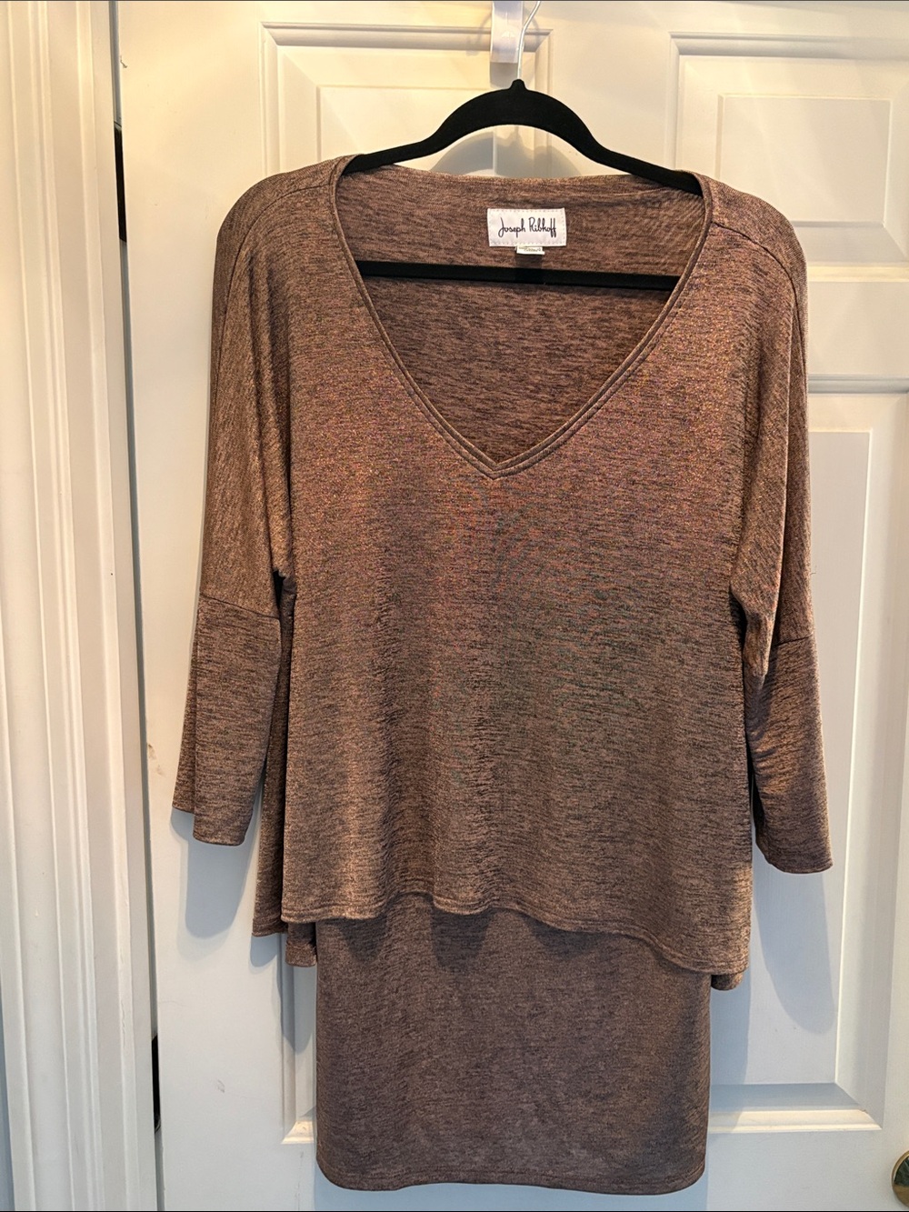 Joseph Ribkoff Heathered Brown V-Neck Layered Long Sleeve Top